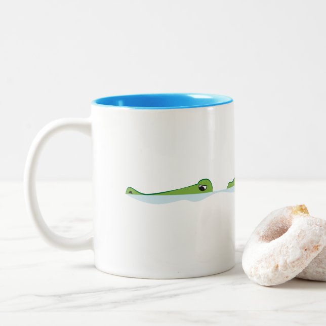 Gator Swimming Two-Tone Coffee Mug (With Donut)