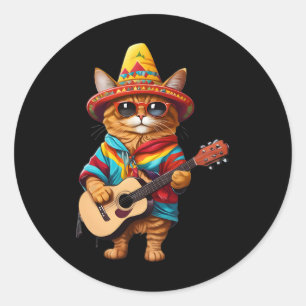 Gatos Before Vatos Mexican Cat Poncho Fiesta Cinco Classic Round Sticker