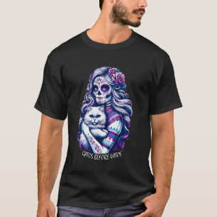 Gatos Before Vatos Skeleton Cat Kitten Lover Grump T-Shirt