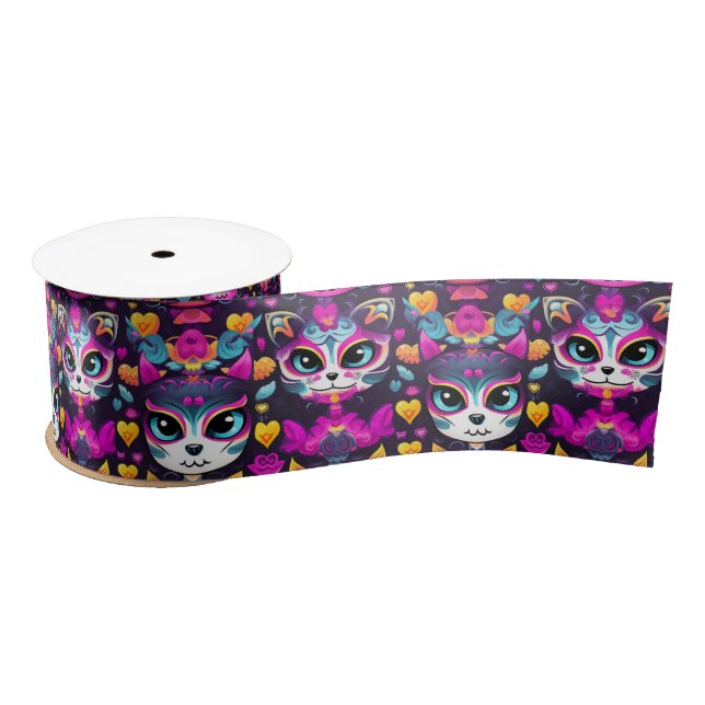 😻Gatos de Muertos Fiesta Satin Ribbon (Spool)