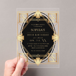 Gatsby Art Deco Birthday Party Acrylic Invitations
