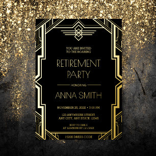 Gatsby Art Deco Black and Gold Retirement Party Fo