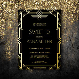 Gatsby Art Deco Black and Gold Sweet 16