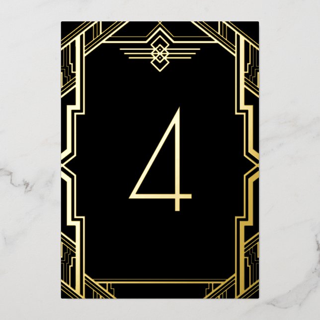 Gatsby Art Deco Black and Gold Table Number (Front)