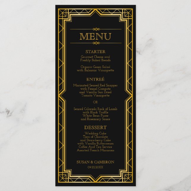 Gatsby Art Deco Dinner Menu | Editable Colour (Front)