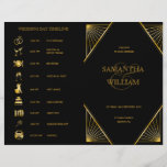 Gatsby Art Deco Folded Wedding Timeline<br><div class="desc">Wedding folded program and timeline with icons black and gold art deco design pattern Perfect for modern and trendy wedding. PERSONALIZE THIS ITEM Background colour can changed with zazzle background colour options online tool. For a cohesive look, visit my store to see the whole collections of our art deco gatsby...</div>