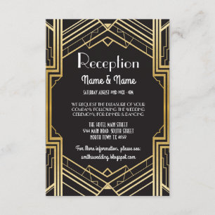 Gatsby Art Deco Gold Wedding Reception Cards