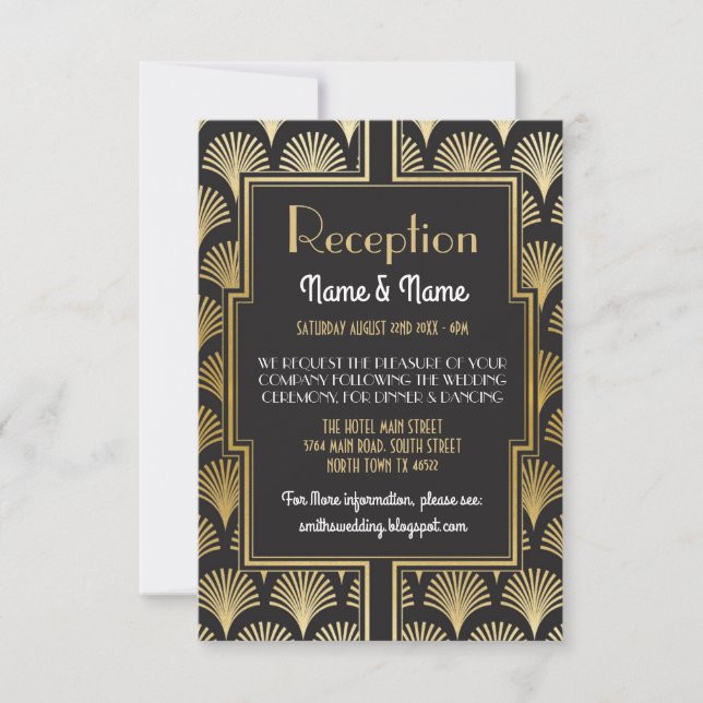 Gatsby Art Deco Gold Wedding Reception Cards Fan (Front)
