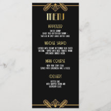 Gatsby, Art Deco, murder mystery, menu