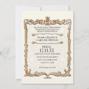Gatsby Art Deco Nouveau Lace Faux Gold Tulip Invitation