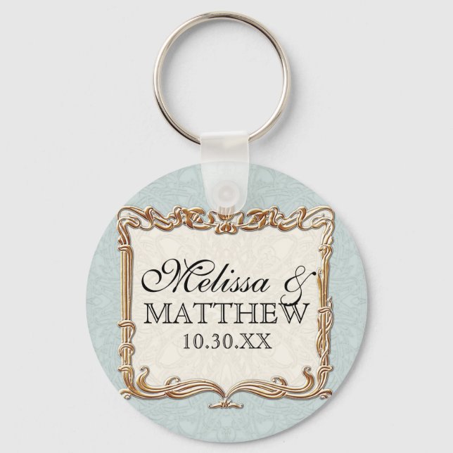 Gatsby Art Deco Nouveau Lace Faux Gold Tulip Key Ring (Front)