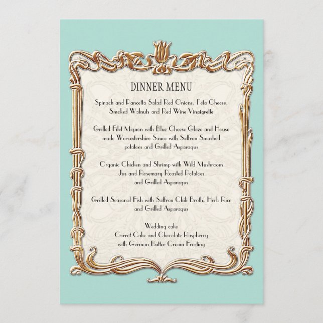 Gatsby Art Deco Nouveau Lace Faux Gold Tulip Menu (Front)