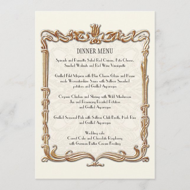 Gatsby Art Deco Nouveau Lace Faux Gold Tulip Menu (Front)