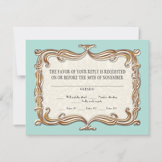 Gatsby Art Deco Nouveau Lace Faux Gold Tulip RSVP Card (Front)