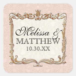 Gatsby Art Deco Nouveau Lace Faux Gold Tulip Square Sticker