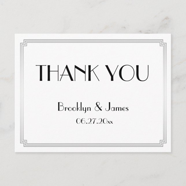 Gatsby Art Deco Silver Wedding Thank You Postcards (Front)