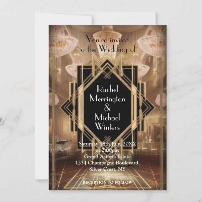 Gatsby Art Deco Wedding Invitation (Front)