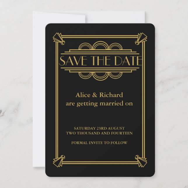 GATSBY ART DECO wedding SAVE THE DATE Invitation (Front)