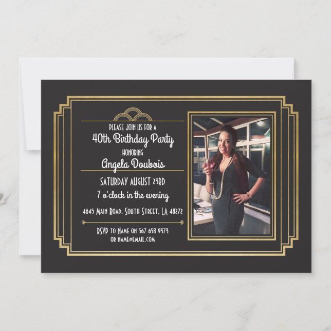 Gatsby Birthday Party 1920's Roaring Gold Invite (Front)