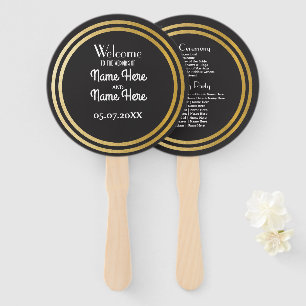 Gatsby Black Art Deco Wedding Programme Hand Fan