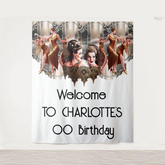Gatsby flapper dancers 1920's metallic backdrop tapestry (Front)