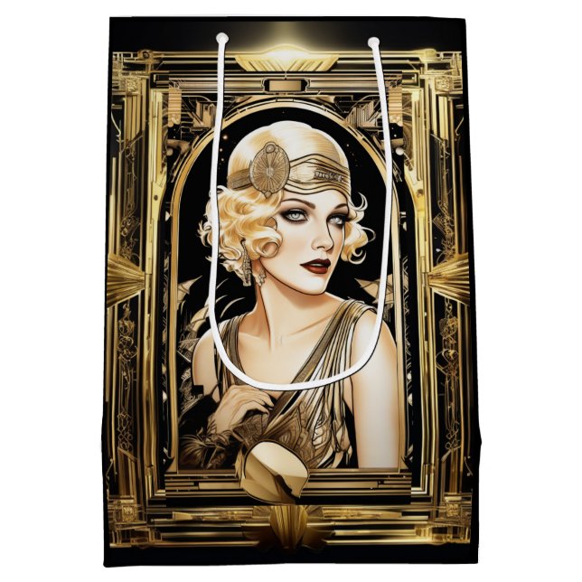 Gatsby flapper girl blonde hair 1920's party medium gift bag (Back)