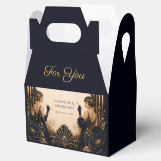 Gatsby flapper girls navy gold art deco wedding favour box