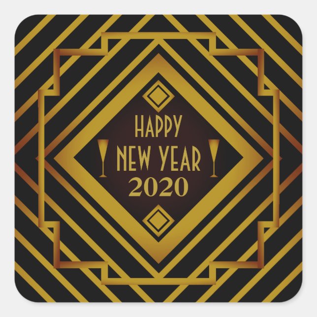Gatsby Gold 1920's Happy New Year Square Sticker (Front)