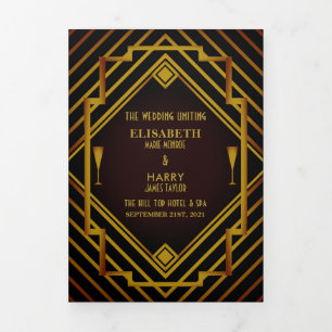 Gatsby Gold 2020's Wedding Program Tri-Fold Programme