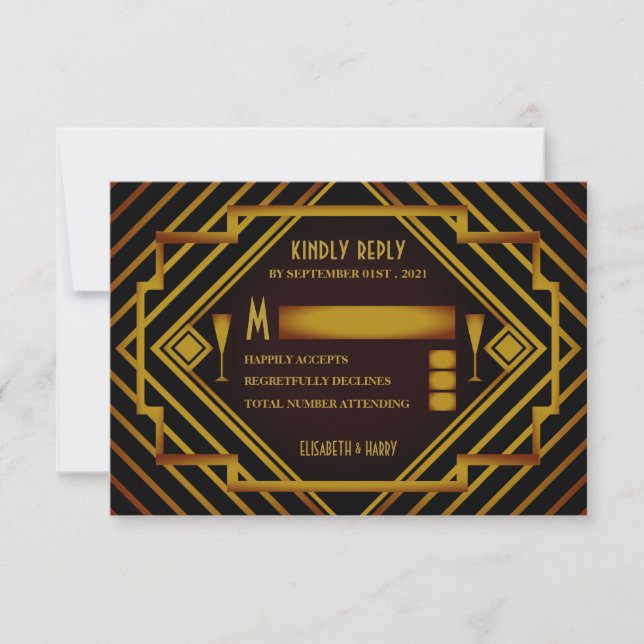 Gatsby Gold 2020's Wedding RSVP (Front)