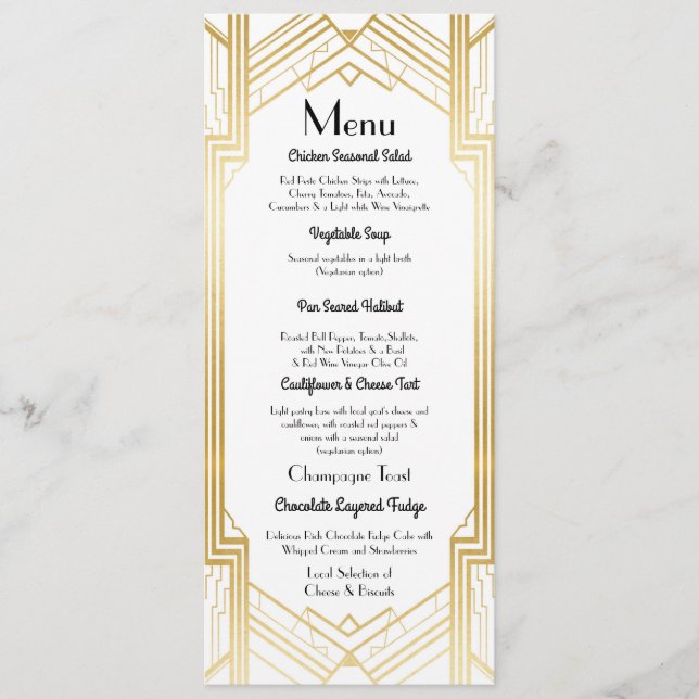 Gatsby Menu Wedding Reception 1920's Art Deco (Front)