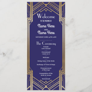 Gatsby Navy & Gold Art Deco 1920s Wedding Program Programme