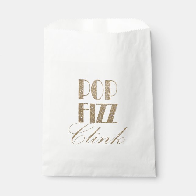 Gatsby party Gold and Black Pop Fizz Clink Favour Bags (Front)