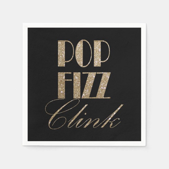 Gatsby party Gold and Black Pop Fizz Clink Napkin (Front)