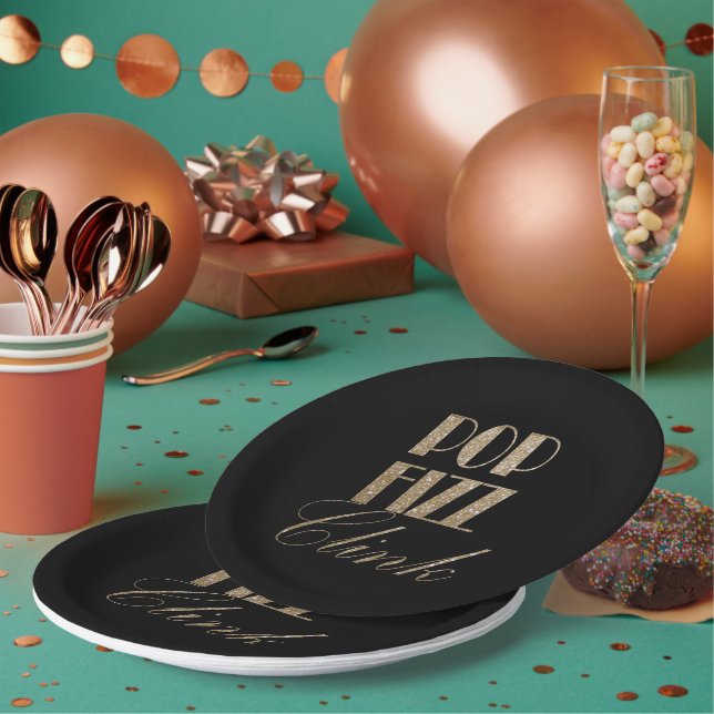 Gatsby party Gold and Black Pop Fizz Clink Paper Plate (Multi)