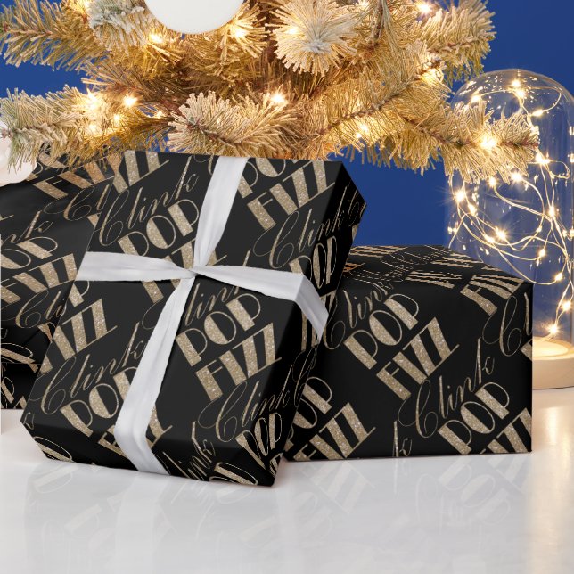 Gatsby party Gold and Black Pop Fizz Clink Wrapping Paper (Holidays)