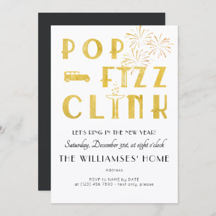 Gatsby Pop Fizz Clink Art Deco New Years Eve Party Invitation