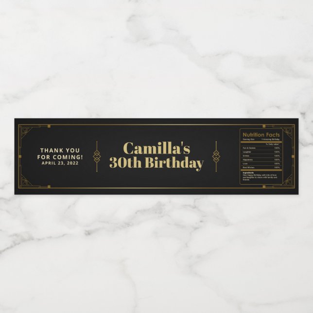 Gatsby Roaring 20s Art Deco Thank You Water Bottle Label (Single Label)