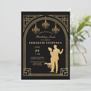 Gatsby Roaring 20s Deco Chandeliers Frame Birthday Invitation