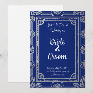 Gatsby Style ArtDeco Invitation–Navy Blue & Metal Invitation