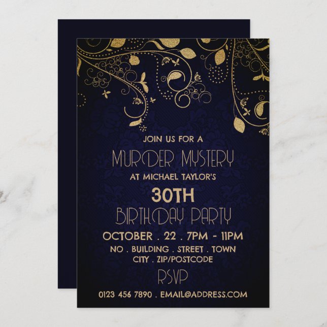 Gatsby Style, Murder Mystery Birthday Party Invitation (Front/Back)
