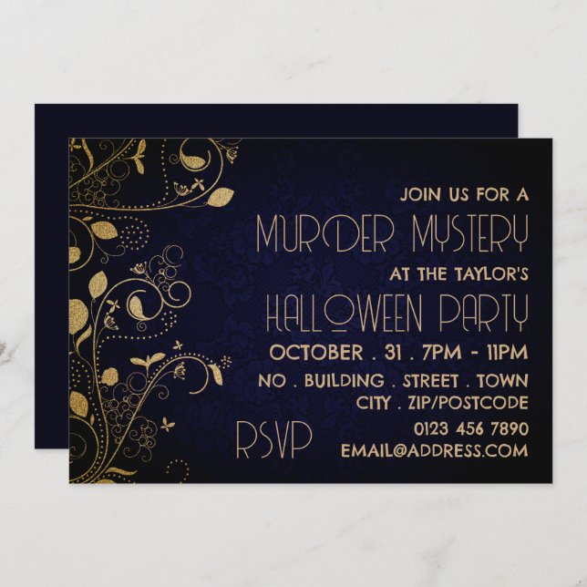 Gatsby Style, Murder Mystery Halloween Party Invitation (Front/Back)