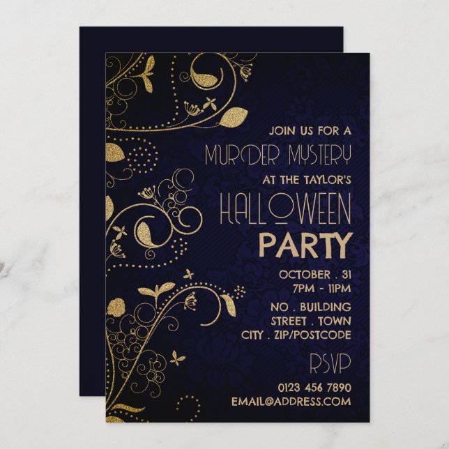 Gatsby Style, Murder Mystery Halloween Party Invitation (Front/Back)