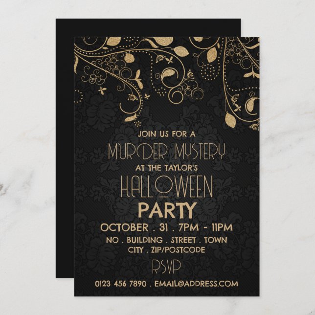 Gatsby Style, Murder Mystery Halloween Party Invitation (Front/Back)