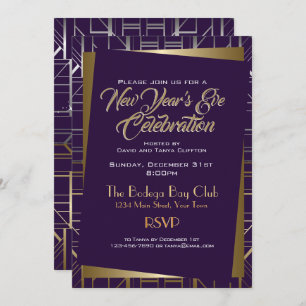 Gatsby Style NYE  Gold and Midnight Blue Invitation