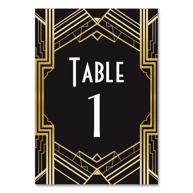 Gatsby Table Number 1920's Roaring 20s Wedding (Front)