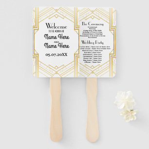 Gatsby White Art Deco Wedding Programme Hand Fan