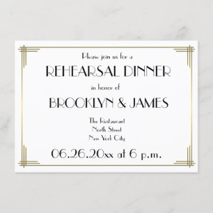 Gatsby White Art Deco Wedding Rehearsal Invites