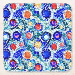 Gaudi Inspired Multicolor Mosaic Pattern Square Paper Coaster