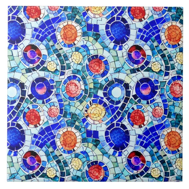 Gaudi Inspired Multicolor Mosaic Pattern Tile (Front)